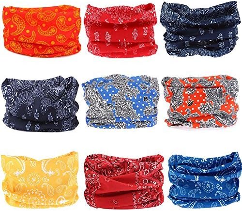 9pcs Seamless Sport Bandana Headband Versatile 16-in-1 Stretchable Headwear Headwrap Sweatband Magic Scarf, Neck Balaclava Tube Mask for ATV/UTV Riding UV Resistance Casual Yoga