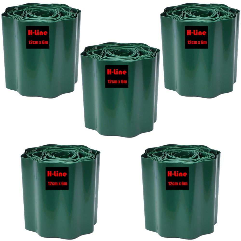 HLINE 5 x Rolls of Green Flexible Plastic Garden Grass Lawn Path Edging Edge Border 12cm x 6m HLINE 5 x Rolls of Green Flexible Plastic Garden Grass Lawn Path Edging Edge Border 12cm x 6m