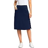Viodia 25" Knee Length Skorts Skirts for Women with Zipper Pockets Stretchy Modest Aline Midi Skort for Casual Summer Travel