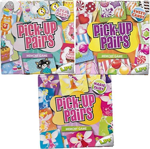 Pick-Up Pairs Memory Matching Games for Preschoolers with Magic Fairy, Tea Party, and Sweet Candy, 3-pk Set
