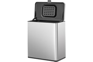 LAND·VOI Indoor Compost Bin 1.6 Gallon / 6 Liter, Includes Charcoal Filter, Compost Container with Detachable Inner Bucket, for Kitchen, Cupboard, Countertop, Brushed Stainless Steel