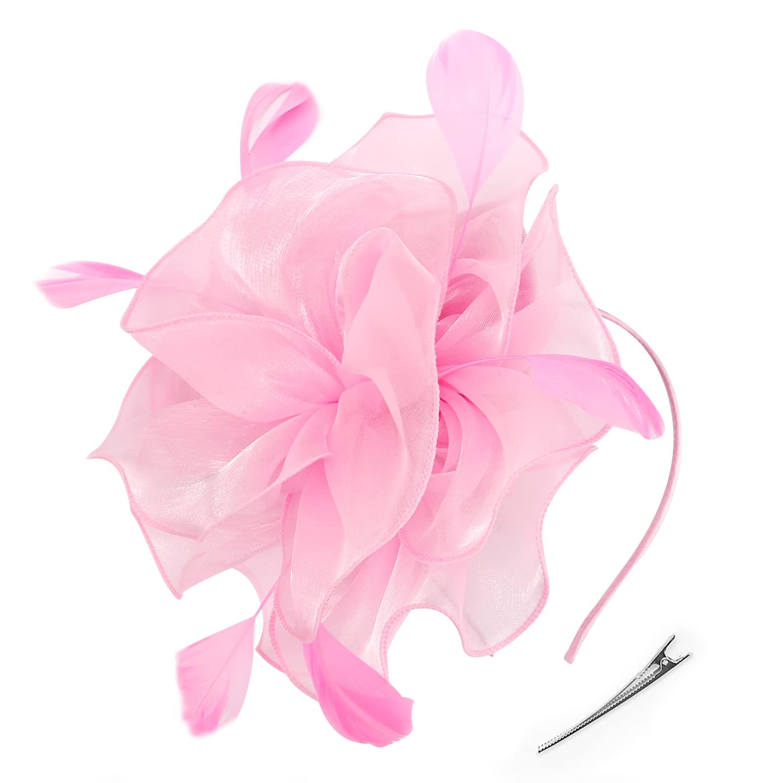 DRESHOW Fascinators Hat for Women Cocktail Tea Party Headwear Flower Mesh Ribbon Feathers Headband