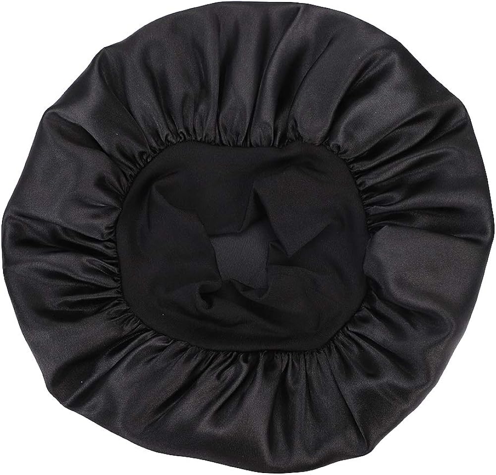 IBLUELOVER Ladies Wide Band Satin Silk Sleep Cap Women Soft Bonnet Cap Long Hair Care Headwrap Fashion Comfortable Hair Loss Night Sleep Hat Chemo Beauty Cap Hair Accessories Printing&Solid Black - Image 4