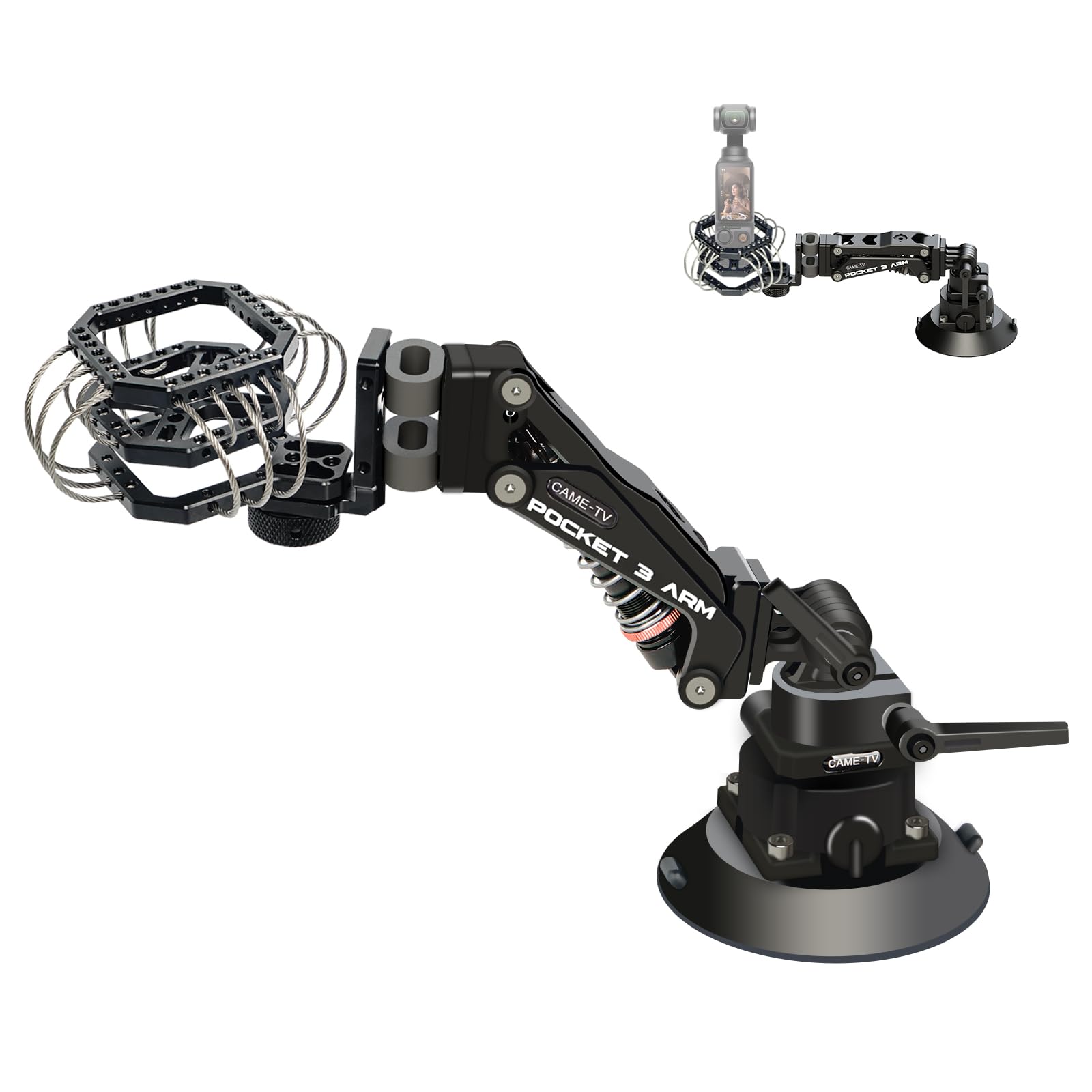 Came-TV Camera Suction Cup Mount with Vibration Isolator for DJI Osmo Pocket 3, Camera Car Mount Shock Absorber Arm Compatible with DJI Osmo Pocket 2/Gopro/Insta360/Phone Action Camera Stabilizer PK03