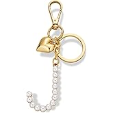 FAUTHENTICUTE Initial Letter Keychains For Women Gold Heart And Pearl Alphabet Bag Charms Purse Accessories Gift