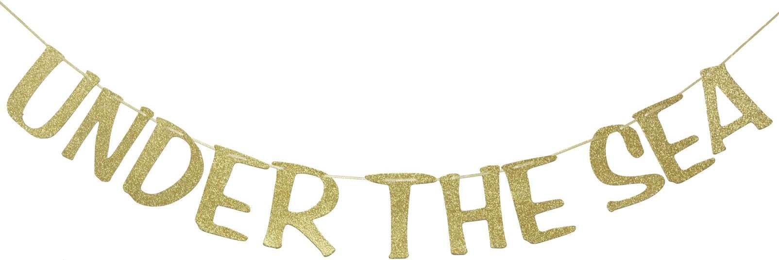 Underwater Banner Sea Themed Birthday Sign Gold Glitter Decorations for Baby Shower Kid's Birthday Neutral Theme Decor Photo Booth Props