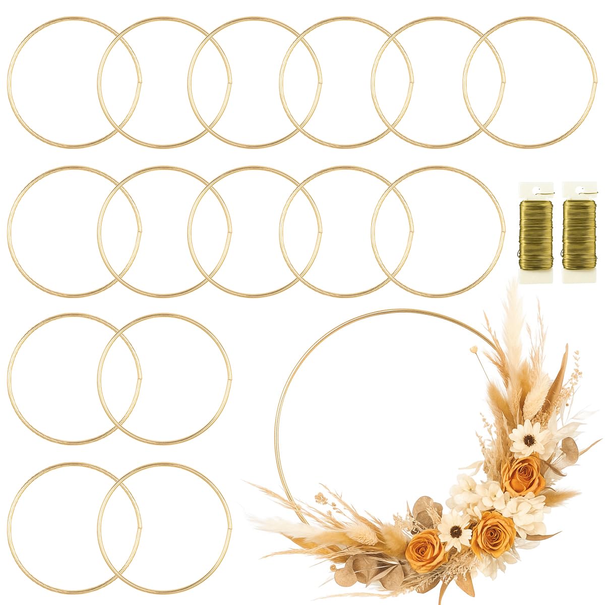 Photo 1 of 16 Pack Floral Hoop 10 Inch Metal Rings for Crafts, Macrame, Dream Catcher, DIY Wreath & Candle Rings, Gold