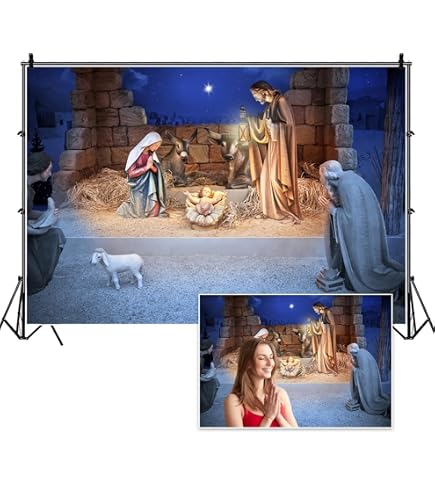 Loccor 5x3ft Fabric Nativity Scene Backdrop The Three Wise Men Climbed On Camels Snowy Night Background Christian Christmas Church Decor Banner Photo Studio Props