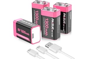 LCLEBM 9V Rechargeable Batteries, 1300mAh High Capacity Lithium-ion Long Lasting 9 Volt Batteries with 2 in 1 USB C Fast Charging Cable for Smoke Alarms,Microphone,Multimeters,Toys,Game Controllers (4 Count)