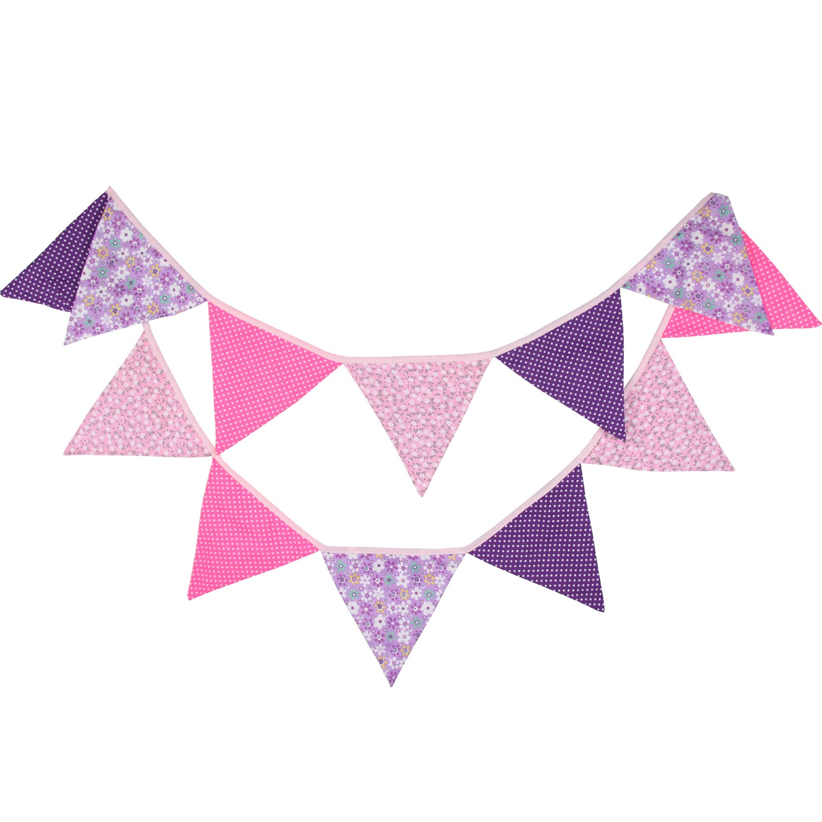 G2PLUS Double Sided Fabric Bunting Banner, Two Layer Triangle Floral Bunting, 3.3M with 12PCS Purple and Pink Floral Pennants, Cotton Shabby Chic Garland for Bedroom Brithday Tea Party Decorations — image 1