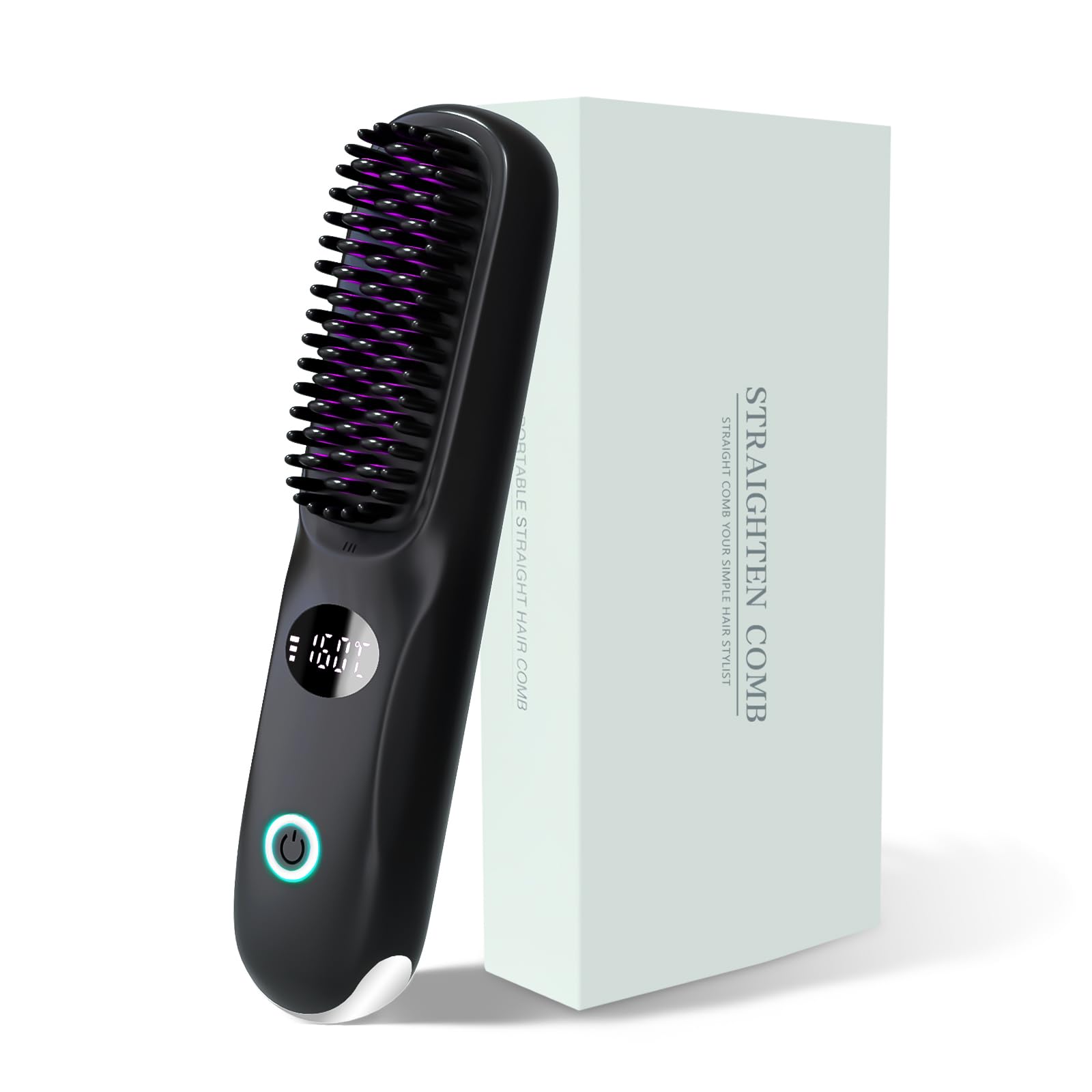 ヒートブラシ コードレス【大容量5000mAh 230g軽量】ヘアアイロン ストレートブラシ ミニ 充電式 60分間使用可能 温度表示ディスプレイ バッテリー残量表示 40秒立ち上がり 持ち運び 160～200℃温度調整 静電気防止 3段階調節 火傷防止 海外対応 Type-C USB充電式 15分オートオフ商品画像