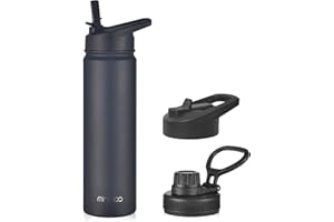 mininoo Insulated Stainless Steel Water Bottle with Straw and Lid for Sports, 24 oz, Black