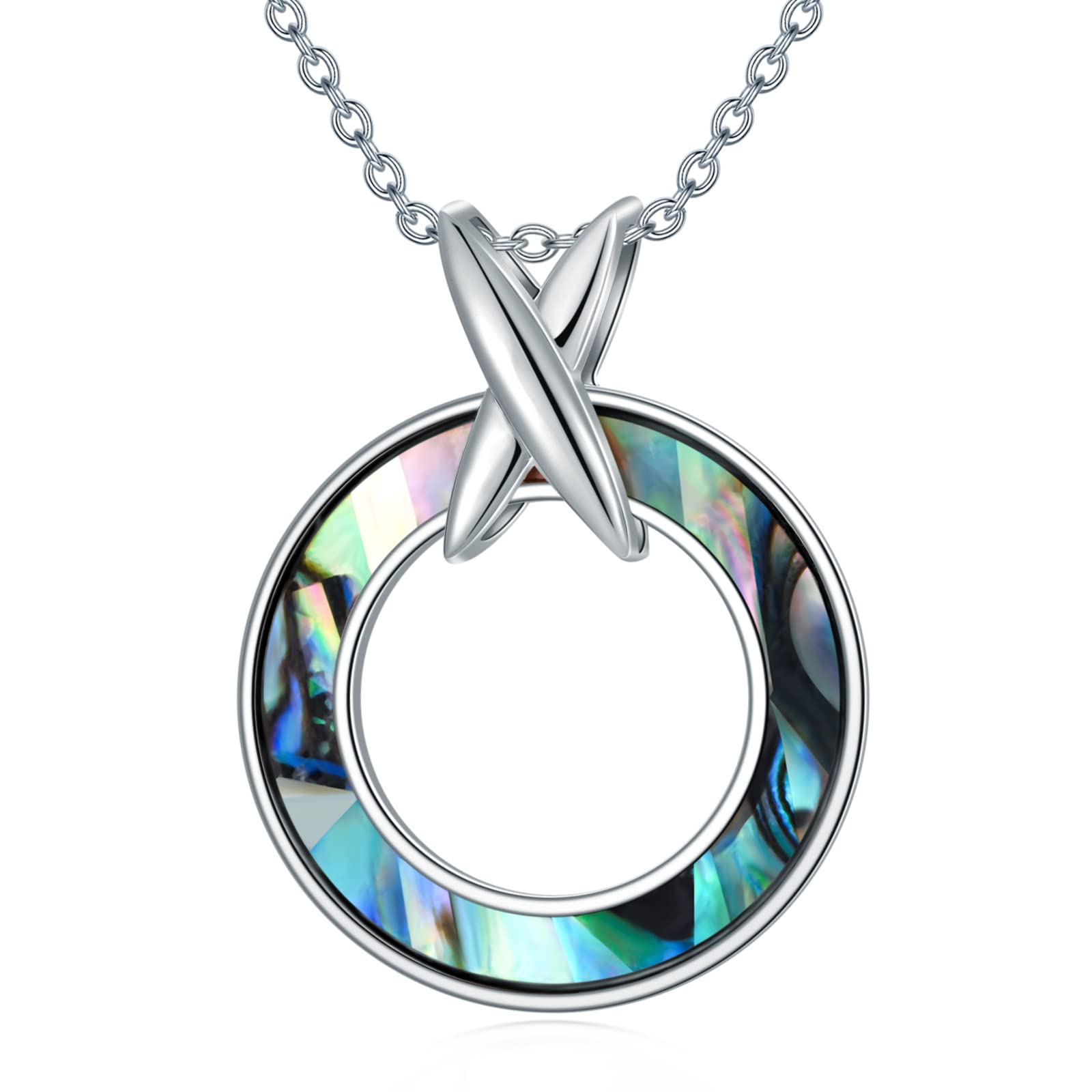 VONALA Circle Necklace 925 Sterling Silver Circle Pendant Abalone Shell Charm Open Circle Necklace for Women Girls