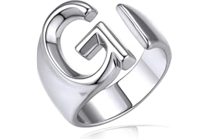 KeyStyle Bold Initial Letter Rings Adjustable, GoldChic Jewelry Women Gold Statement Ring Personalized Engraved Women’s Open Signet Ring for Party (Gold, White Gold, Black)