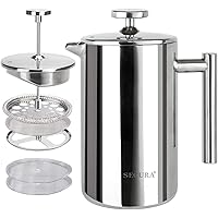Secura French Press Coffee Maker, 304 Grade Stainless Steel Insulated Coffee Press with 2 Extra Screens, 12oz (0.35…