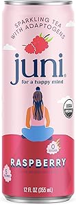 Juni Sparkling Adaptogen Drink with Ashwagandha, Lion’s Mane & Reishi Mushrooms, Zero Sugar, 5 Calories, Organic, Raspberry 1