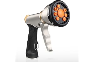 DRINCOSH Garden Hose Nozzle, Upgrade Heavy Duty Metal High Pressure Water Hose Nozzle with 9 Spray Patterns Rotating for Outdoor Lawn & Garden Watering, Car & Pet Washing
