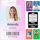 Custom Id Badge with Lanyard Personalized Work Office Card Identification Double Sided Print Name Photo Logo Vertical