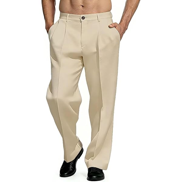 YYFew Men's Dress Pants Straight Leg Pleat-Front Casual Suit Pants