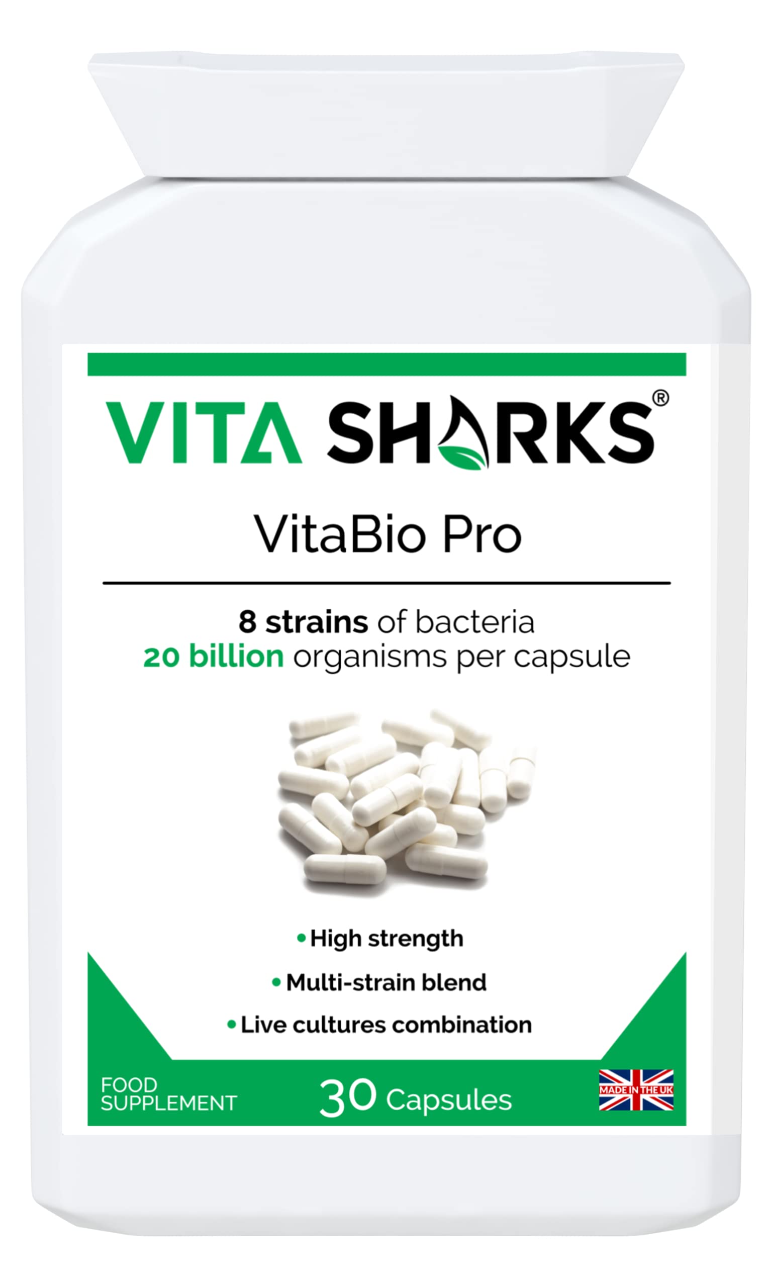VitaBio Pro 30 Capsules. Powerful Multi Strain PROBIOTIC Supplement to Soothe Irritated Bowels, Improve & Support Digestive System/Gut Health