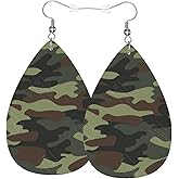 Camo Camouflage Green Teardrop Earrings For Women, Dangle Earrings Jewelry For Women, Lightweight Faux Leather Earrings Gifts