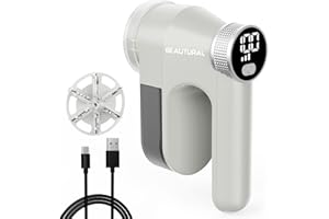 BEAUTURAL Fabric Shaver, Rechargeable Lint Remover, Electric Portable Sweater Defuzzer with 3 Speeds, 6 Leaf Blades, Digital LED Display, Remove Pilling for Clothes, Furniture, Sweater, Couch, Blanket