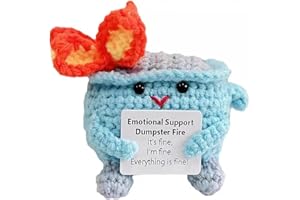 Avgiedy Emotional Support Dumpster Fire- Funny Handmade Crochet Dumpster Fire Doll with Positive Words, Desk Accessories for Friends Birthday and Family Room Decor(Blue)