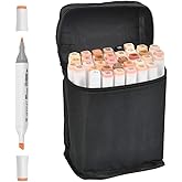 FOCCTS 36 Colors Skin Color Markers Dual Tip Marker Pen Alcohol Based Marker with Carry Case, Permanent Sketch Manga Marker Pens for Portrait Illustration Drawing Coloring