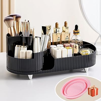 Bulla 360 Rotating Makeup Organizer, 5 Compartments, ABS Black Storage