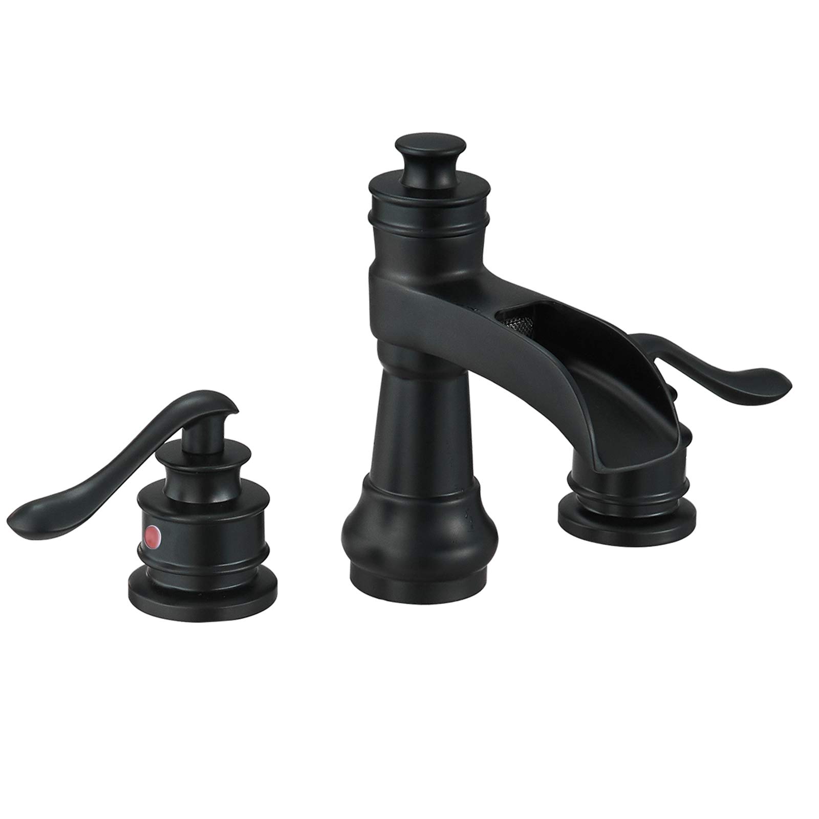 Washly 3-Piece Black Widespread Bathroom Faucet Set – 2-Handle Roman Tub Filler With Waterfall Spout