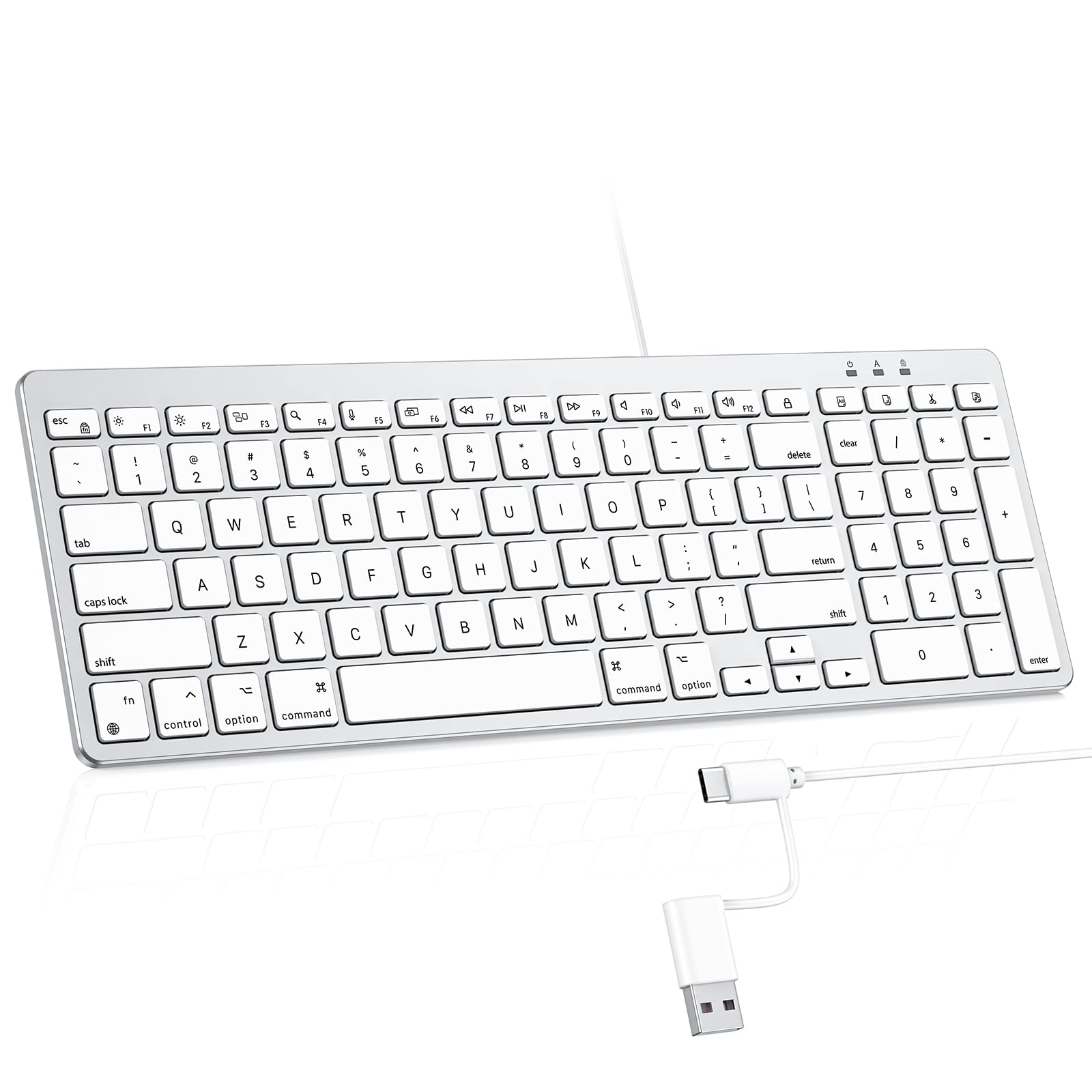 Photo 1 of OMOTON Wired Keyboard Compatible with Mac, with Dual Interface (USB and Type-C), Numeric Keypad Compatible with MacBook Pro/Air, iMac, Mac mini/Pro Laptop, Silver