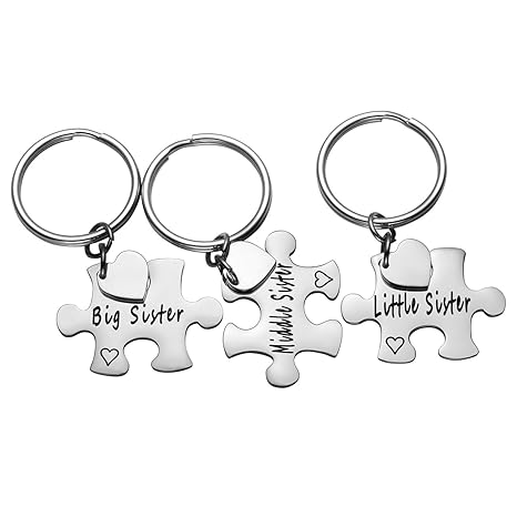 Zysta 3 Stück Schmuck Set BFF Freundschaft Schlüsselanhänger mit Gravur Puzzle Design aus Edelstahl Silber