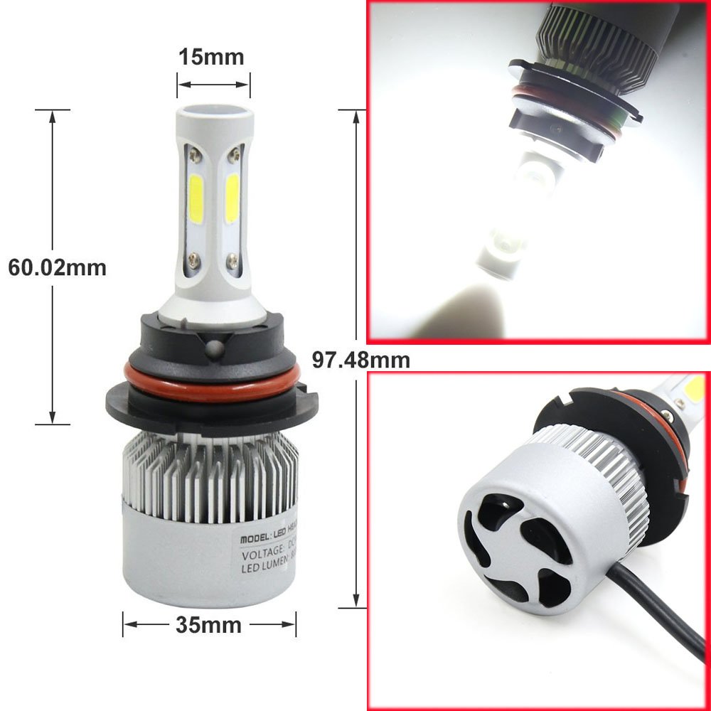 2PCS LED Headlight Low Beam Light High Beam Light Fog Light All-in-One Conversion Kit 9007 Base 72W 6500K 8000Lm Xenon White COB Chip Universal Fit Dodge Ford Plymouth Mercury Nissan Subura