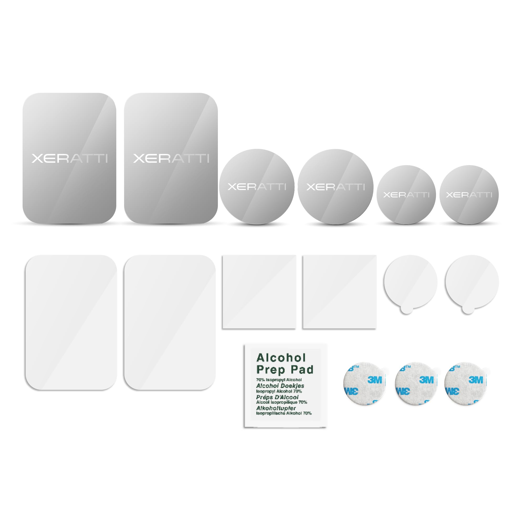 Xeratti 16 Piece Silver Mirror Metal Plate Phone Accessories Pack, Premium Ultra Thin Metal Plates for Magnetic Phone Mounts, Car Phone Holders