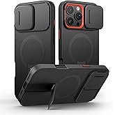 SURITCH for iPhone 16 Pro Max Case with Magnetic Camera Slide Cover and Adjustable Kickstand, Compatible with MagSafe, Shockproof Bumper Case Slim Protective Cover 6.9 Inch, Black