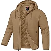 TBMPOY Men's Winter Work Jackets Hooded Quilted Lined Workwear Utility 4 Pockets Cotton warm Active Coats