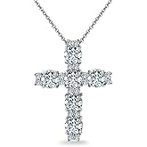 B. BRILLIANT Sterling Silver Round AAA Cubic Zirconia Big Large CZ Cross Necklace for Women with Gift Box