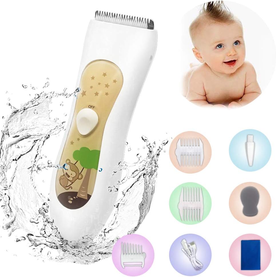 Veronivan Childrens Electric Hair Clipper Baby Hair Clipper Mute Waterproof Electric Clipper Haircut USB Rechargeable