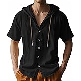 TRFIC Men Linen Short Sleeve Button Down Shirt Summer Casual Hawaiian Beach Tops Lightweight Fashion Hoodies Black