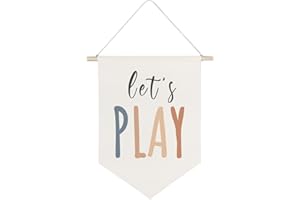 QODUNG Children's Playroom Wall Decor,Let's Play Sign,Bohemia Classroom Decor,Wall Hanging Pennant Flag Canvas Banner for Kids Bedroom Baby Gril Boy Nursery Teen Room