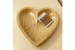 JimZePong Heart Prayer Bowl with 24 Cards - Christian Heart Shaped Wooden Dough Bowl for Baptism, Handcrafted Religious Gift for Thanksgiving/Christmas/Wedding/Easter, Home Decor Accessory