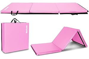 Matladin 6' Folding Tri-fold Gymnastics Gym Exercise Aerobics Mat, 6ft x 2ft x 2in PU Leather Tumbling Mats with Hook & Loop Fastener for Stretching Yoga Cheerleading Martial Arts