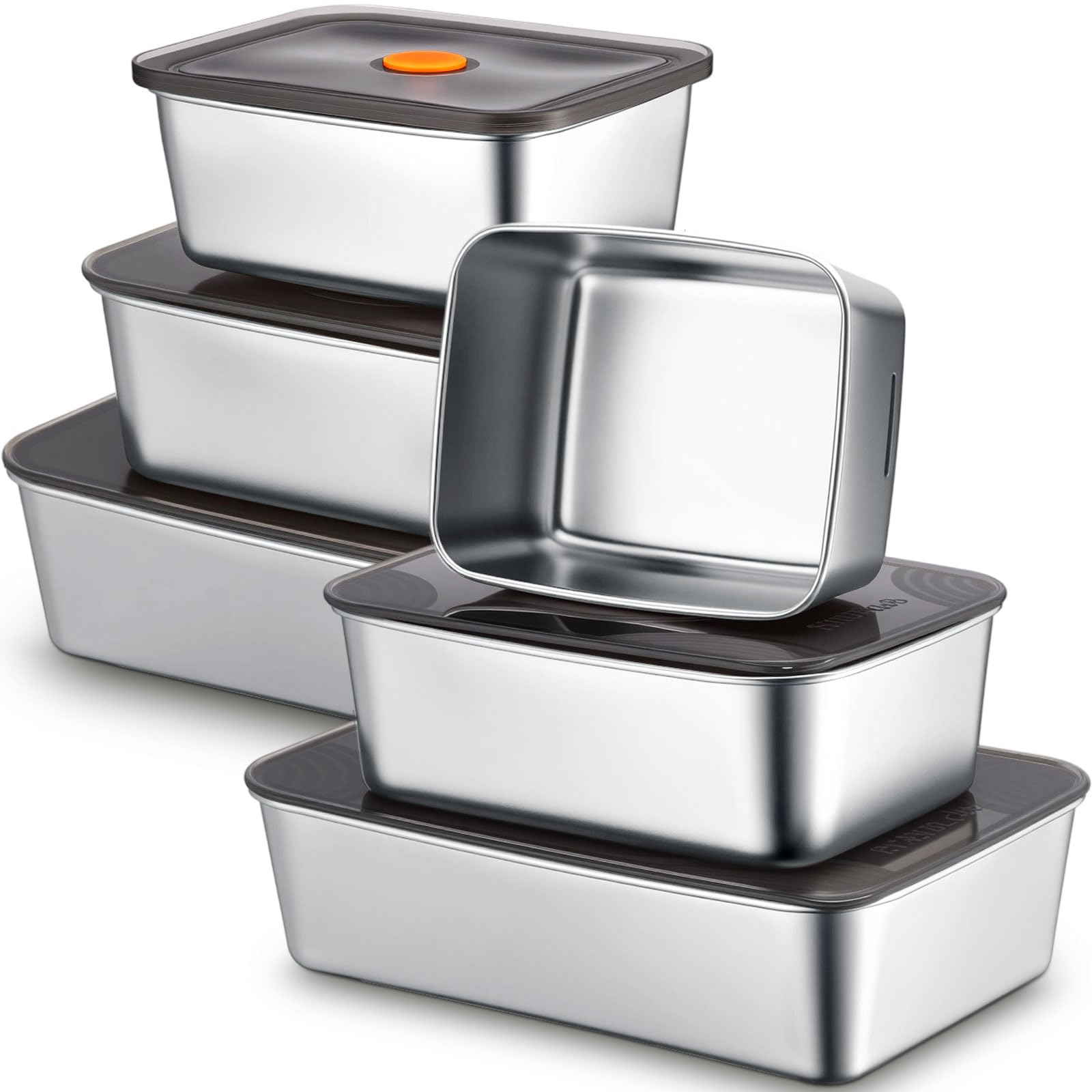 Photo 1 of Layhit 6 Pcs 6 Pcs 18/34/60 oz Stainless Steel Food Storage Containers with Lid Reusable Metal Prep Meat Marinating Container Fruit Lunch Bento Box, Dishwasher Safe