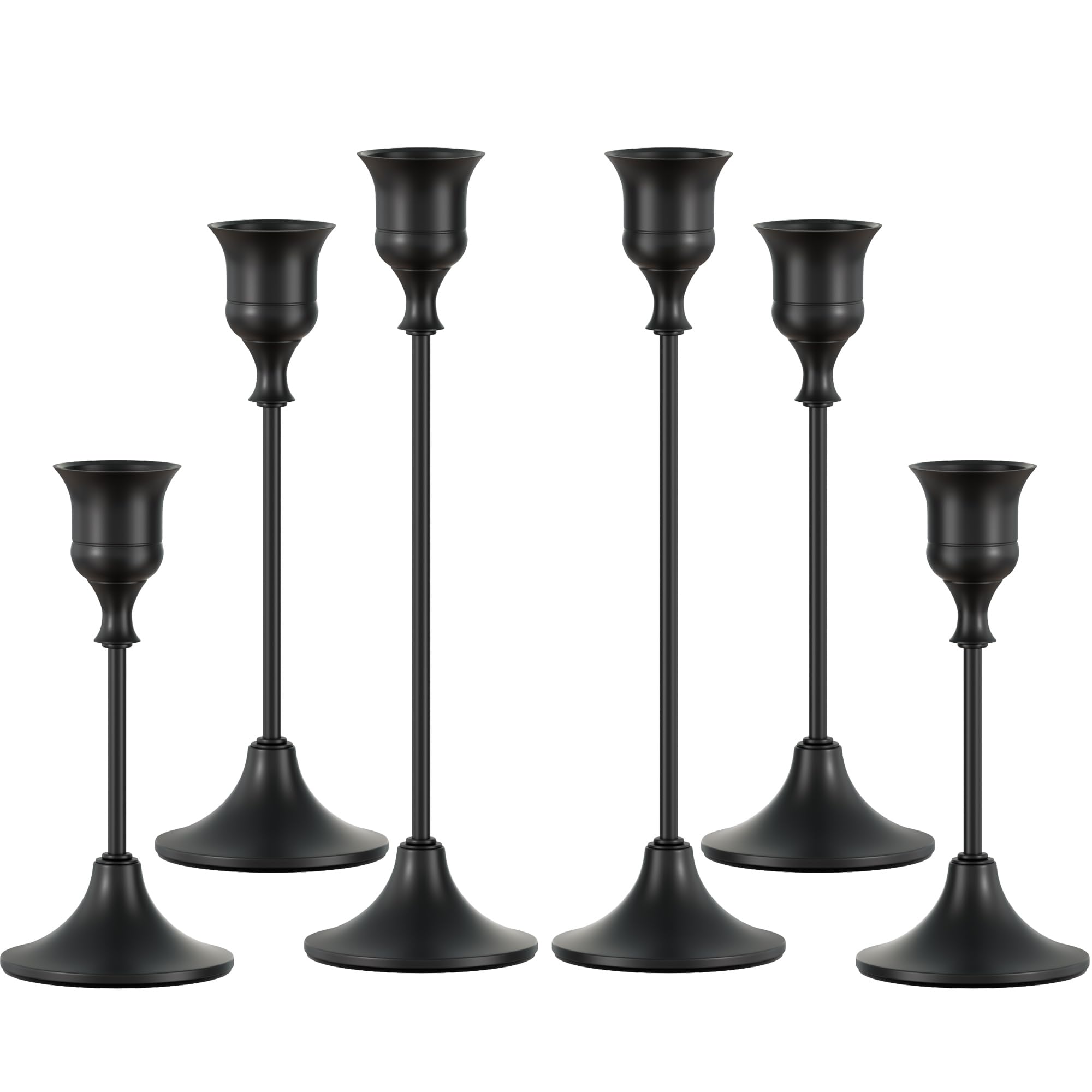 Photo 1 of FSyueyun Black Candle Holder Set of 6, Elegant Metal Candlestick Holders for Vintage Taper Candle Holders, Perfect for Table Centerpieces, Fireplace Mantels, Home Decor, Weddings and Party Decorations
