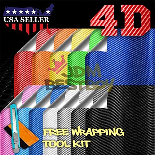 Free Tool Kit Chrome Silver 4D Carbon Fiber Gloss Shiny Car Vinyl Wrap Sticker Decal Film Sheet Bubble Free Air Release - 12"X60" (1FT X 5FT)