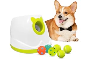BEEYEO Automatic Dog Ball Launcher for Small to Medium Dogs, Interactive Dog Ball Launcher Dog Toy, Dog Ball Thrower Machine for Indoor Outdoor, with 6pcs Balls