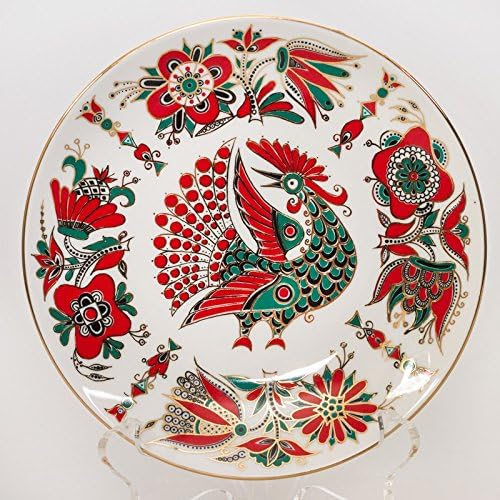 Red Bird Decorative Plate. 22k Gold