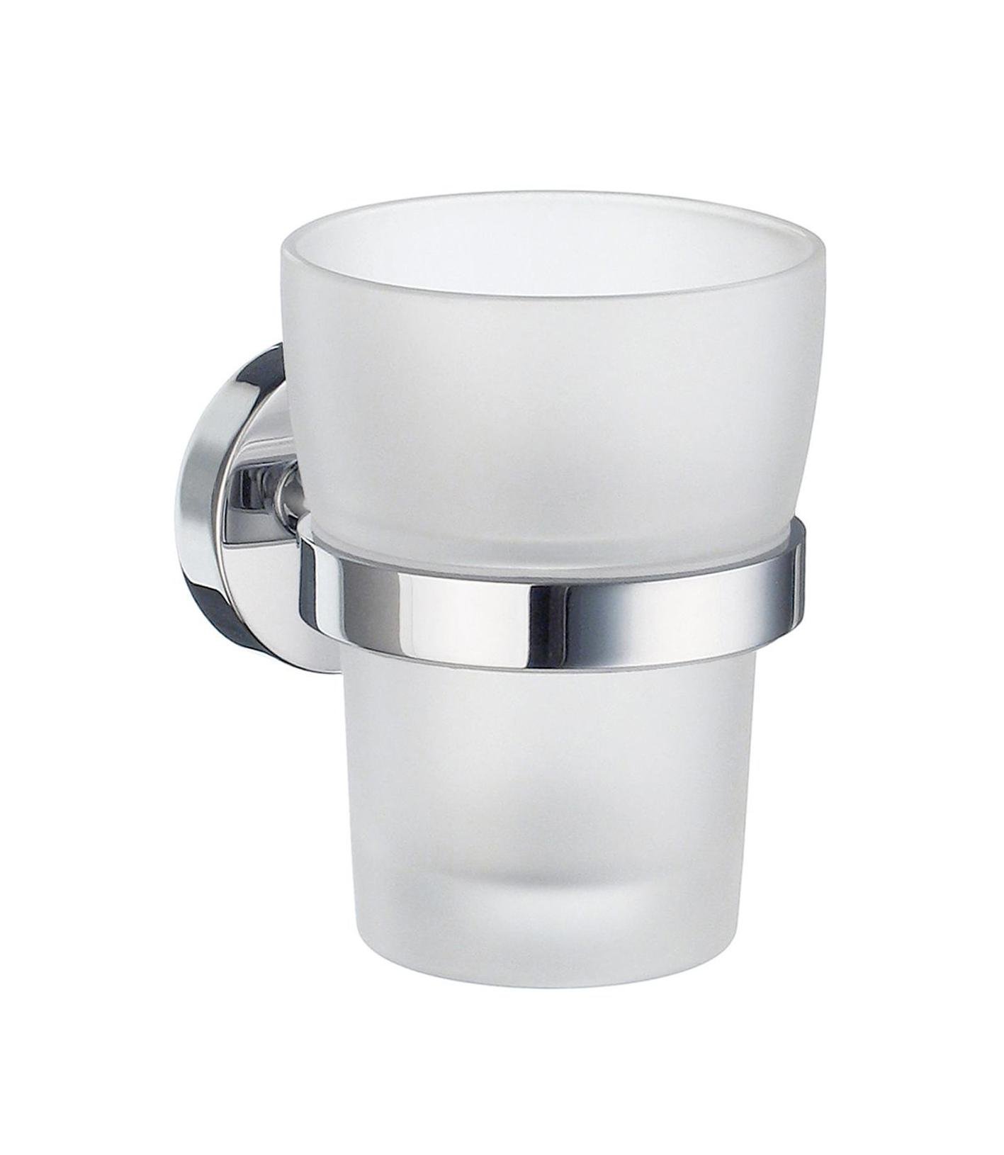 Smedbo Home Holder with Glass Tumbler, Porcelain, Polished Chrome, 7.5 x 10 x 14.5 cm