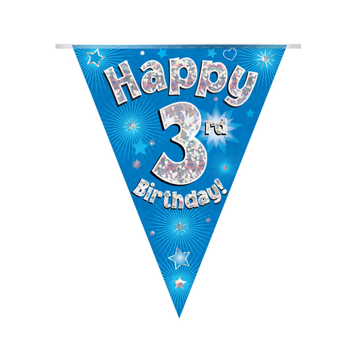 Party Bunting Happy 3rd Birthday Blue Holographic 11 flags 3.9m