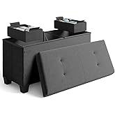 Storage Ottoman Bench with Bins, 30-in Storage Bench for Bedroom End of Bed, Folding Foot Rest Ottoman for Living Room Max 660lbs, Velvet Ottomans, Grey